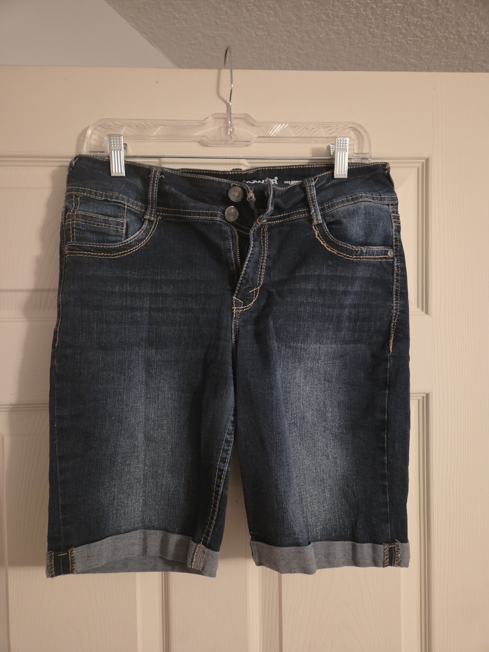Dark Blue Womens Denim Wallflower Bermuda Shorts